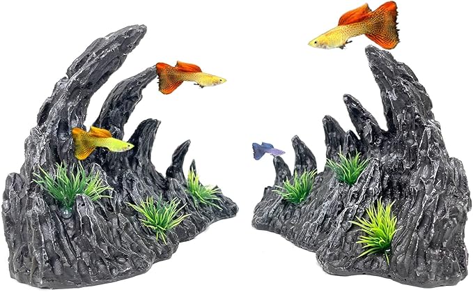 Aquarium Decoration Large and Tall for Fish Tank Rock Thematic Ornaments Aquarium Mountain View Stone Ornaments Aquarium Decor Shelter House Cave Fish Tank Decoration - Medium VMCN