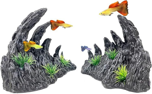 Aquarium Decoration Large and Tall for Fish Tank Rock Thematic Ornaments Aquarium Mountain View Stone Ornaments Aquarium Decor Shelter House Cave Fish Tank Decoration - Medium VMCN