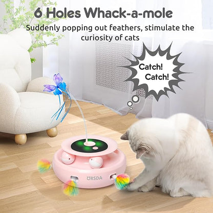 ORSDA Cat Toy, 3-in-1 Automatic Cat Toys for Indoor Cats, Electronic Whack a Mole, Fluttering Butterfly,Track Balls Kitten Toy, Rechargeable Power Interactive Feather Toys for All Breeds - PAWPICO