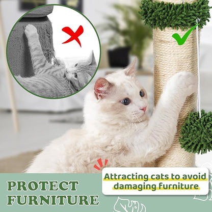 Cat Scratch Post for Indoor Cats Adults,33.5” H Sisal Scratching Post for Kitten & Large Cat, Cat Scratch Post with Spring Ball,Green - PAWPICO