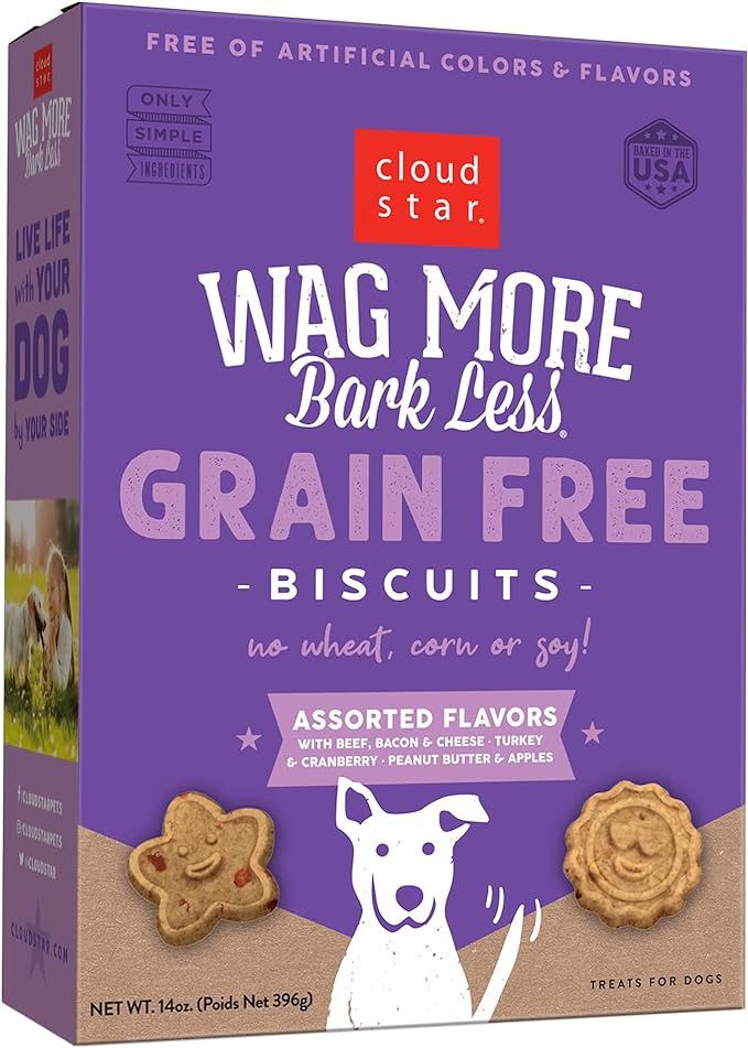 Cloud Star Wag More Bark Less Crunchy Grain Free Dog Treats, Assorted Flavors, 14 oz. Box - PAWPICO