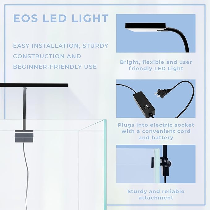 EOS LED Aquarium Light - Adjustable Aquarium Gooseneck Light - Aquarium Lights for Fish Tanks - LED Light for Nano Tank - Nano Tank Light - Full Spectrum Aquarium Light - N5 White Aqua+Worx