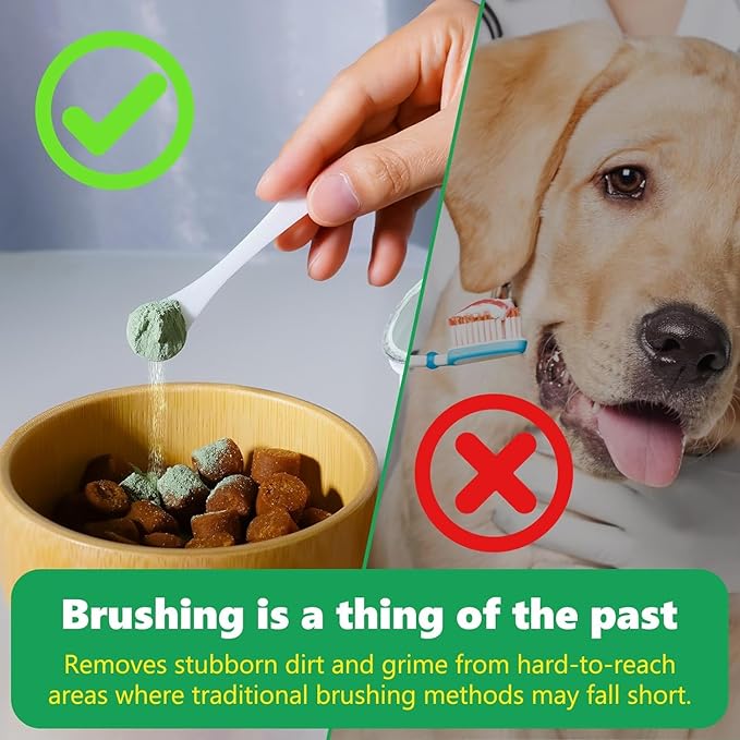 Dog Dental Powder(10.58OZ)-Teeth Cleaning Powder for Dogs, Plaque Off Powder for Dogs & Cats Breath Freshener Powder for Bad Breath, Tartar Remover, for Small/Medium/Large/Giant Dog HONGYEE-NH