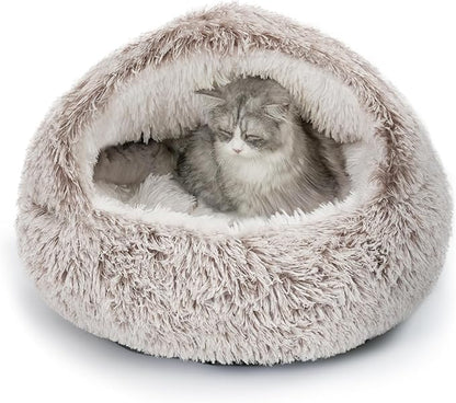 CATISM Cat Bed, Plush Hooded Cat Beds for Indoor Cats, Calming Cat Nest, Self Warming Cat Bed Cave, Cozy Cat Pod for Indoor Cat or Small Dog, Removable Washable Cat Cove with Non-Slip Bottom - PAWPICO