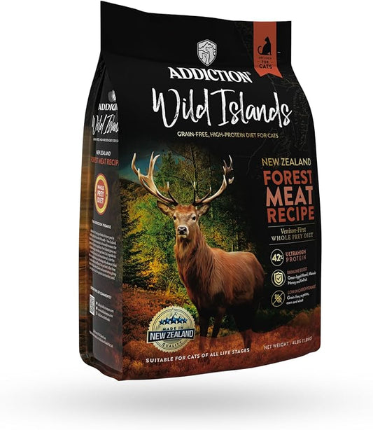 Addiction Wild Islands Forest Meat Dry Cat Food, Premium Venison Recipe with High-Protein & Grain-Free Formula for Primal Cat Nutrition - 4lbs - PAWPICO