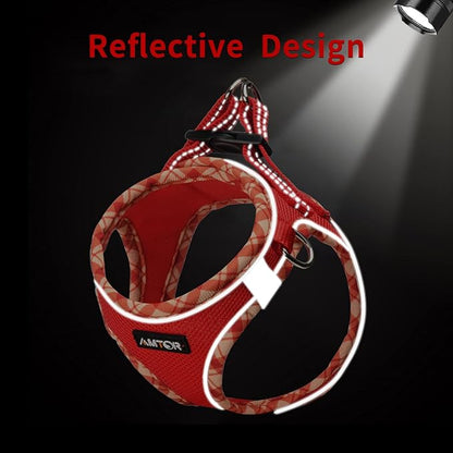 AMTOR Small Dog Harness with Leash Set, No Escape Easy Walk Puppy Harnesses for Training Walking, Step-in Reflective Soft Dogs Vest for XS S Medium Extra-Small Large Sized Dog(Red) - PAWPICO