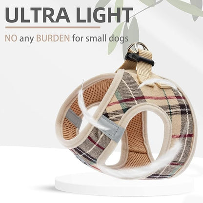 PUPTECK Adjustable Pet Harness Collar &Leash Set Step in for Small Dogs Puppy &Cats Outdoor Training &Running, Soft Mesh Padded Reflective Vest Harness,M: Chest girth: 16-18in Collar: 11.8-15.7in PUPTECK