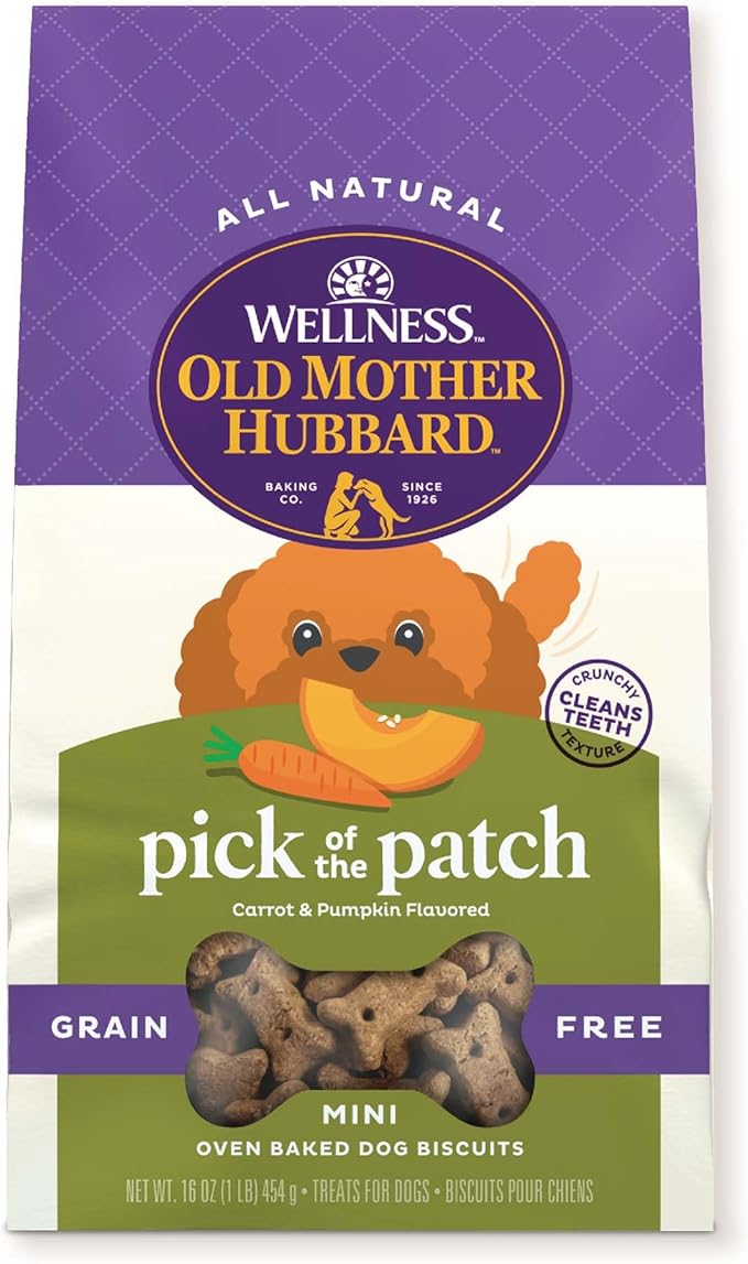 Wellness Old Mother Hubbard Pick of the Patch Grain Free Natural Dog Treats, Crunchy Oven-Baked Biscuits, Ideal for Training, Mini Size, 16 ounce bag - PAWPICO