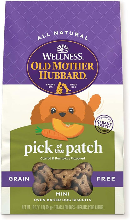 Wellness Old Mother Hubbard Pick of the Patch Grain Free Natural Dog Treats, Crunchy Oven-Baked Biscuits, Ideal for Training, Mini Size, 16 ounce bag - PAWPICO