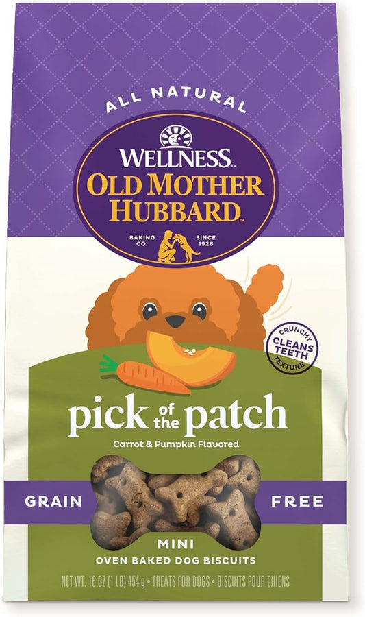 Wellness Old Mother Hubbard Pick of the Patch Grain Free Natural Dog Treats, Crunchy Oven-Baked Biscuits, Ideal for Training, Mini Size, 16 ounce bag - PAWPICO