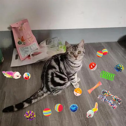 46 PCS Cat Toys for Indoor Cats, Kitten Toys with Cat Spring Toy, Mint Catnip Toys for Cats with Crinkle Cat Toy Mouse Cat Ball Toy for Indoor Cats Kittens Exercise - PAWPICO
