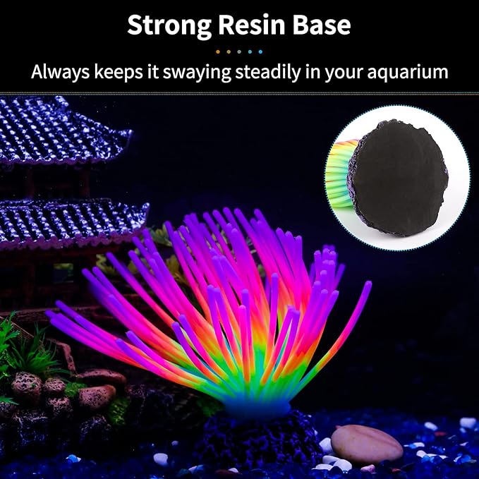 Uniclife Aquarium Imitative Rainbow Sea Urchin Ball Artificial Silicone Ornament with Glowing Effect for Fish Tank Landscape Decoration UnicLife