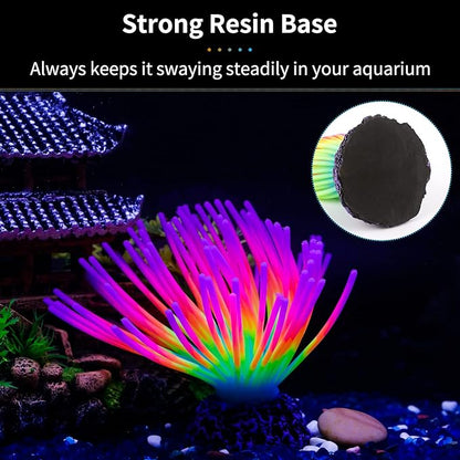 Uniclife Aquarium Imitative Rainbow Sea Urchin Ball Artificial Silicone Ornament with Glowing Effect for Fish Tank Landscape Decoration UnicLife
