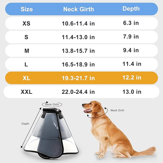 Soft Dog Cone for Dogs After Surgery, Breathable Pet Recovery Collar for Large Medium Dogs, Adjustable Dog Cone Collar, Elizabethan Collar (XL, Black) PAWPICO