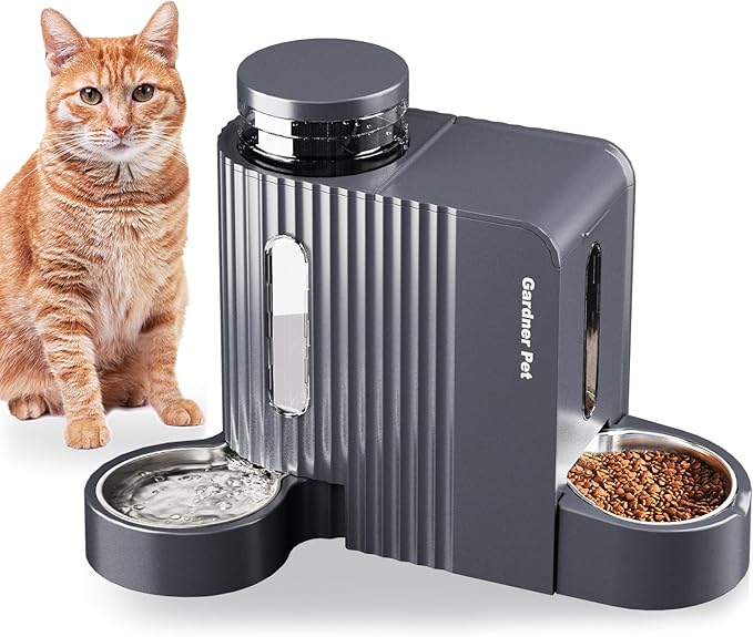 Gardner Pet Automatic Gravity Cat Food Feeder and Water Dispenser Stainless Steel Two-in-One Set Large Capacity Dispenser for Pets Dogs, Puppies, Kittens, Rabbits - PAWPICO
