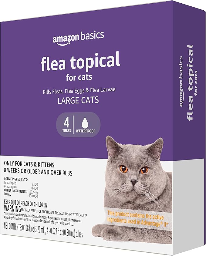 Amazon Basics Flea Topical for Large Cats (over 9 pounds), 4 Count (Previously Solimo) AmazonBasics