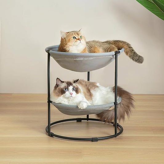 Double Cat Bed,Cat Beds for Indoor Cats, 2 Layers Elevated Cat Beds, Breathable Cat Beds & Furniture,18 x 16.5 x 16.5 Inch Outdoor Cat Bed (2 Large) - PAWPICO