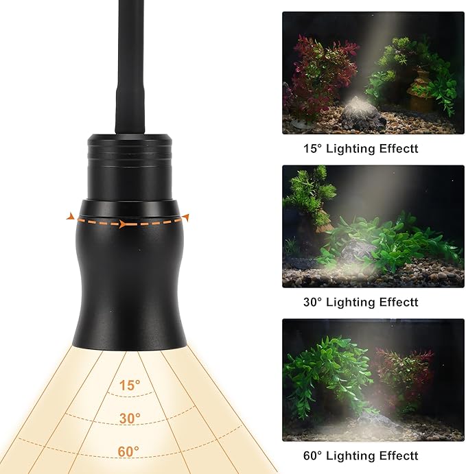 Fish Tank Light, Aquarium Light, USB Small Aquarium Light with Timer, 360° Rotate Aquarium Lamp, 3 Colors Adjustable Focal Length, Black CAPASTEC
