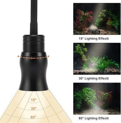 Fish Tank Light, Aquarium Light, USB Small Aquarium Light with Timer, 360° Rotate Aquarium Lamp, 3 Colors Adjustable Focal Length, Black CAPASTEC
