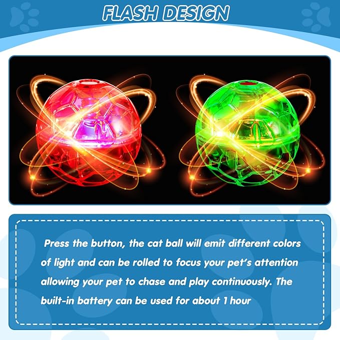 Frienda 4 Pieces Ghost Hunting Cat Ball Motion Light Up Cat Balls LED Motion Activated Cat Ball Motion Light Up Cat Dog Interactive Toys Pet Glowing Mini Running Exercise Ball Toys (Multicolored) - PAWPICO