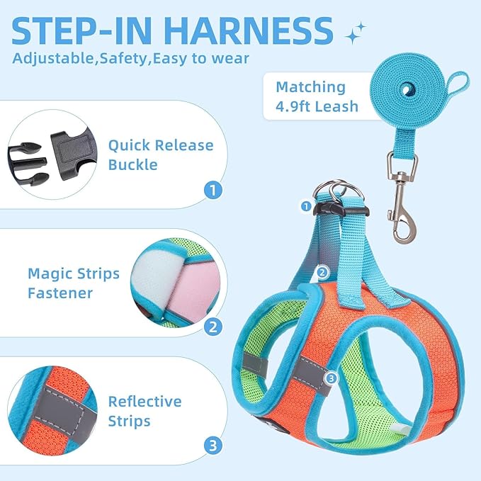 PUPTECK Adjustable Dog Harness Collar and Leash Set Step in No Pull Pet Harness for Small Medium Dogs Puppy and Cats Outdoor Walking Running, Soft Mesh Padded Reflective Vest Harnesses, OrangeRed L PUPTECK