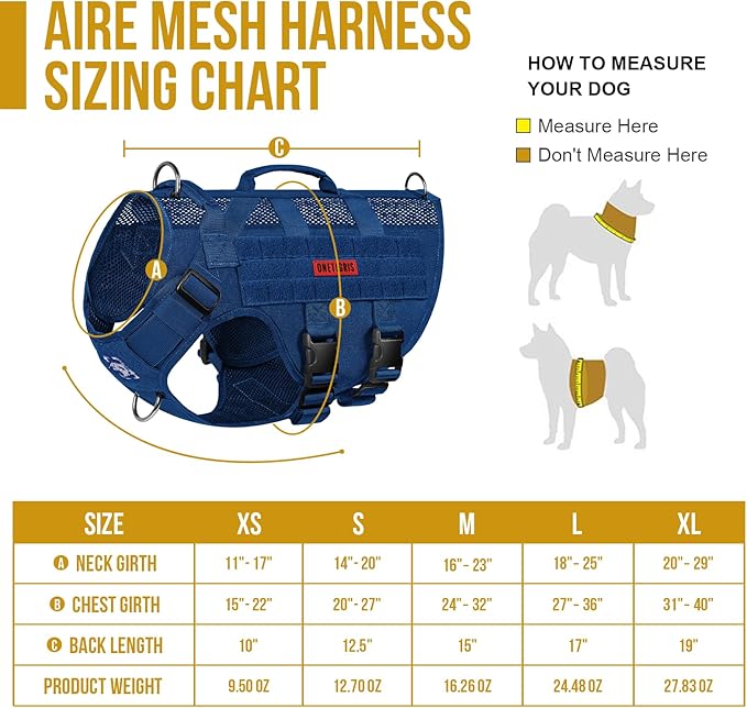 OneTigris No Pull Tactical Dog Harness for Small Medium Dog, Mesh Design Service Dog Vest Breathable Military Dog Molle Vests with Handles, Harness for Walking Hiking Training (Blue, M) - PAWPICO