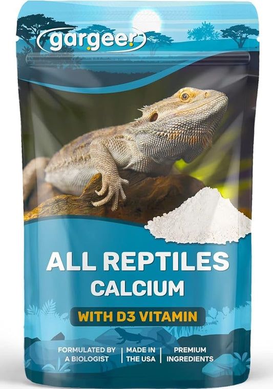 4oz All Reptile Calcium Powder with Vitamin D3, Phosphorus-Free, Ultrafine Powder, Pure Dust & Ready to Use for All Reptiles, Lizards & Amphibians Supplement. Made in The USA. Enjoy ! Gargeer