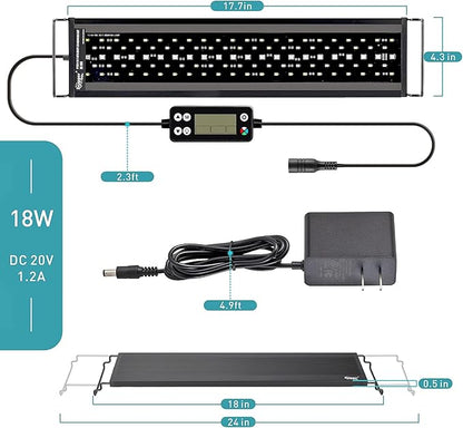 hygger Auto On Off LED Aquarium Light, Full Spectrum Fish Tank Light with LCD Monitor, 24/7 Lighting Cycle, 7 Colors, Adjustable Timer, IP68 Waterproof, 3 Modes for 18"-24" Freshwater Planted Tank hygger