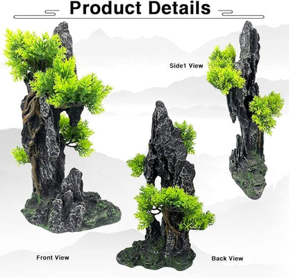 Aquarium Mountain View Stone Ornament Tree Rock Cave - Aquarium Decorations Large and Tall Fish Tank Decorations for Large Fish Tank - 13.4 Inches High GOLOMOZ