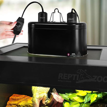 REPTI ZOO Dual Reptile Light Fixture with Dimming, Deep Dome Reptile Heat Lamp Fixture, UVB Light Dual Fixture Lamp Cap for Reptile Terrarium Tank REPTIZOO