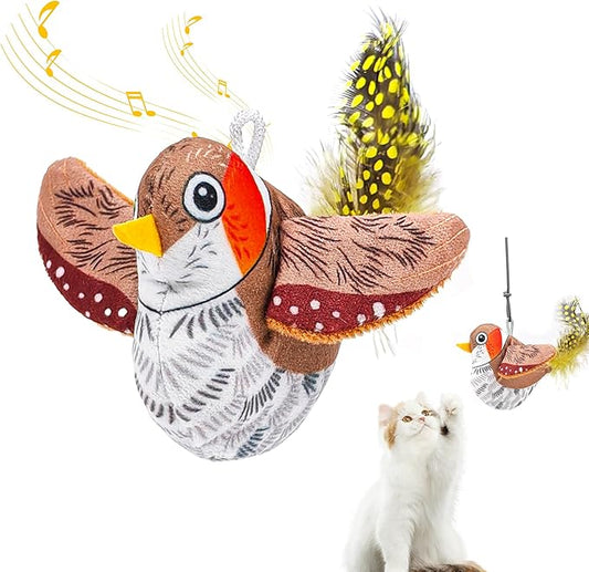 Chirping Bird Cat Toys Hanging Cat Feather Toy - Catnip Interactive Cat Toys for Indoor Cats - Automatic Cat Toy for Cat Exercise & Kicker to Self Play (Gray New) - PAWPICO