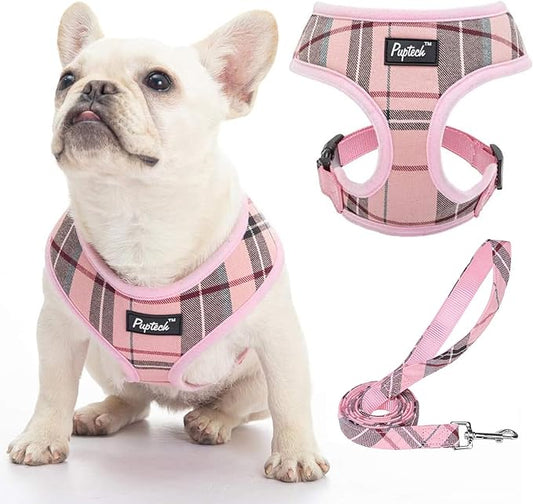 PUPTECK Soft Mesh Dog Harness and Leash Set Pet Puppy Cat Comfort Padded Vest No Pull Harnesses, Light Pink, S PUPTECK