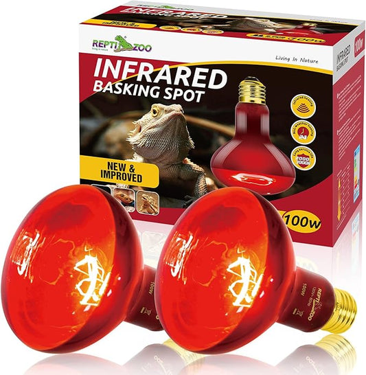REPTI ZOO 2 Pack Infrared Heat Lamp, 100W Reptile Heat Emitter Infrared Basking Spot Light, Red Heat Lamp for Chickens Coop Reptile Pets Brooder Use REPTIZOO