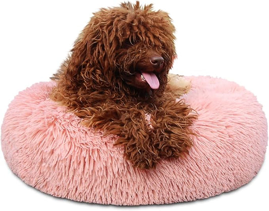 Pink Dog Bed for Small Dogs Machine Washable, Calming Bed for Puppy with Anxiety,19 Inch Round Donut Cute Soft Plush Cuddler Girl Dog Bed for small size dogs with Fluffy Faux Fur,Fits Under 10 lb Pets - PAWPICO