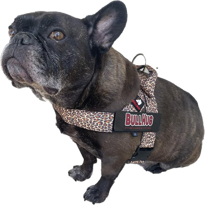 BULLHUG Harness – Made for Larger Chested Dogs Like English Bulldogs, French Bulldogs, Pugs & More. Stops Dogs from Pulling & Choking on Walks (Leopard, XL) BULLHUG