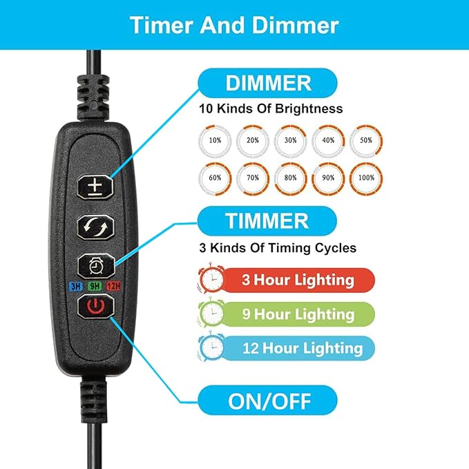 Carefree Fish Aquarium LED Light USB 5V RGBW 5730 Timmer 5~20Gal Fish Tank Clip Light for Rimless Tank 10 Brightness Levels 13W with USB Port (Include Power Adapter) Bewatermyfriend