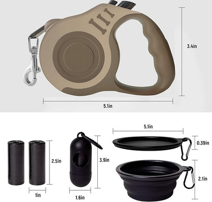 Retractable Dog Leash Automatic Telescopic Tractor Dog Tape, Pet Tape 10/16 FT Durable and Convenient, with Folding Bowl, Dispenser, Rubbish Bags, Suitable for Small and Medium Dogs LIEVUIKEN