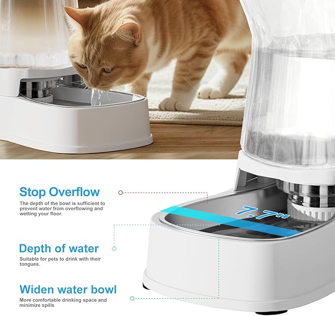 Automatic Gravity Water Dispenser for Dogs, 1Gallon Stainless Steel Water Bowl Dispenser, 100% BPA-Free Dog Water Fountain Dispenser for Small&Medium Dogs, Cats, Puppies(White) - PAWPICO