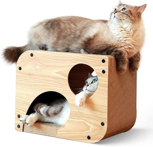 FUKUMARU Cat Scratcher Lounge, 17.3 X 9.8 X 13.4 Inches Vertical and Horizontal Cardboard Cats House, Cat Scratching Post for Indoor Cats as Tunnel and Sofa - PAWPICO