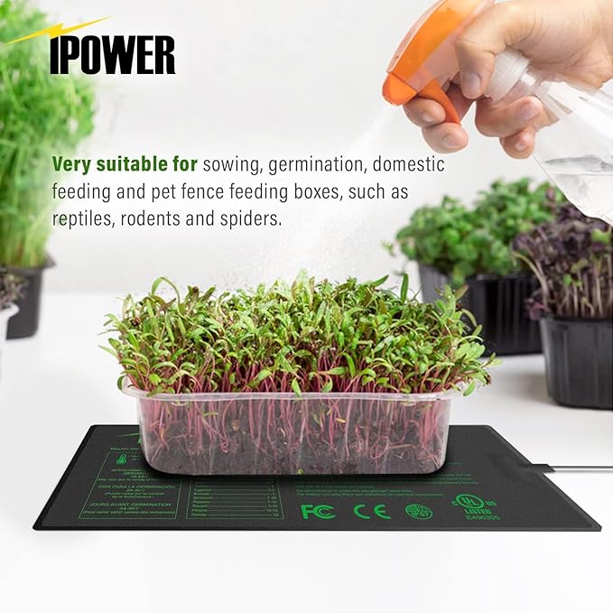 iPower 10" x 20.75" Seeding Heat Mat Upgraded Carbon Film Indoor Warm Hydroponic Plant Germination Starting Pad Durable Waterproof, Black iPower