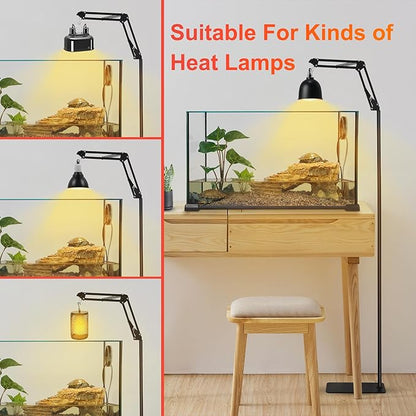 Reptile Heat Lamp Stand Adjustable Height 15.7inch to 67.1inch Tall With 360°Swing Arm Durable Light Fixture Stand for Bearded Dragon Puppies Turtle Chicken JUNWSHUI