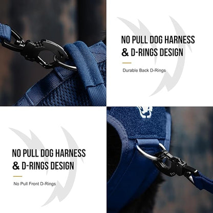 OneTigris Tactical Dog Harness for Small Dog with Handles, Mesh Design Service Dog Vest Breathable Military Dog Molle Vests with Handles, Harness for Walking Hiking Training (Blue, XS) OneTigris