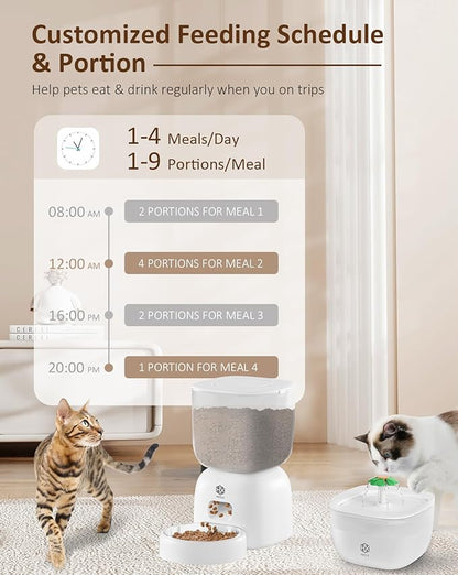 Automatic Cat Feeder and Water Dispenser Set with Pet Food Bowl Timer, Dual Power Supply, Programmable Portion Size, Auto Pet Feeder for Cats and Small Dogs, Voice Recorder, White - PAWPICO