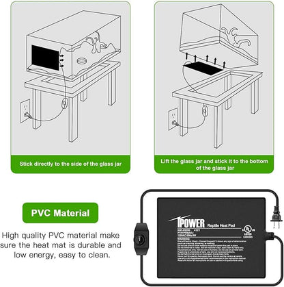 iPower 6 by 8-Inch 8 Watts Reptile Heating Mat with Temperature Controller Under Tank Warmer Terrarium Heat Pad for Reptiles and Amphibians, Black iPower