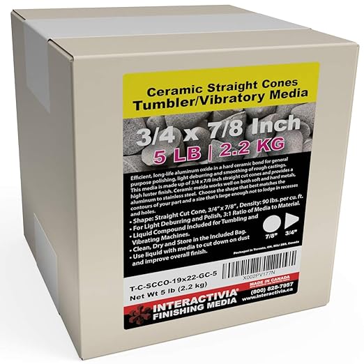 3/4” x 7/8” Straight Cut Cones - General Purpose Formula Tumbling Or Vibratory Media 5 lbs/2.2 kg Includes a (Clean, Dry and Store) Bag for use in Vibrating Tumbler Or Rotating Tumbler InteractiviaFinishingMedia