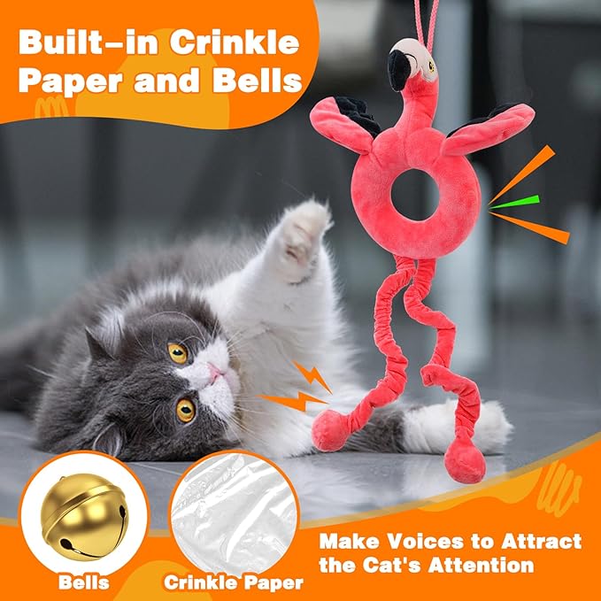 Catnip Toys, Cute Flamingo Cat Toys with Bells and Crinkle Paper for Indoor Cats, Door Hanging Cat Toy for Cats & Kitten - PAWPICO