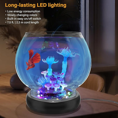 hygger 0.5 Gallon/1 Gallon Glass Fish Bowl with LED Light and Decor, Small Round Betta Fish Tank Goldfish Bowl, Round Clear Unbreakable Aquarium/Vase/Hydroponic Plant Terrarium, Nice Centerpieces hygger