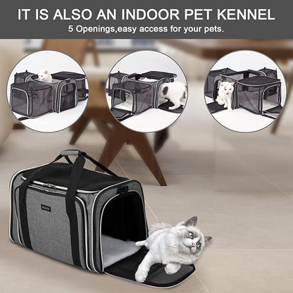 BAGLHER Cat Carrier Bag,Airline Approved Pet Carrier Soft Side Pet Travel 5 Sides Open Doors 3 Sides Expandable Foldable Dog Carrier with Fleece Pad - PAWPICO