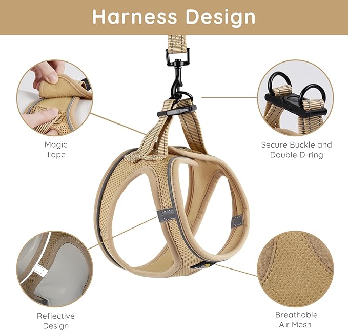 BELLA & PAL Puppy Harness with Leash Set, Dog Harness for Small Dogs No Pull, Dog Leash for Small Dogs, Step in Harness for Extra Small Dogs, Khaki Harness, XS BELLAPAL