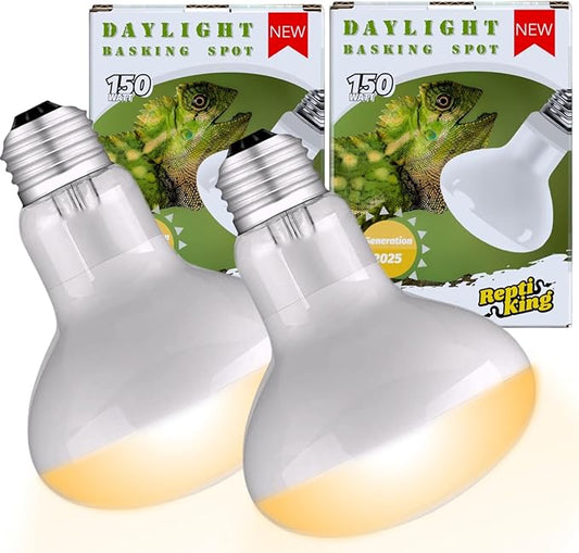 Reptile Heat Bulb Lamp, 150W 2-Pack Daylight Basking Spot, Bearded Dragon/Turtle/Lzard/Gecko Light Bulb, UVA Heat Lamp, Basking Light for Reptiles ReptiKing